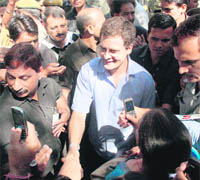 Congress general secretary Rahul Gandhi interacts with students on the Himachal Pradesh University campus in Shimla on Tuesday.