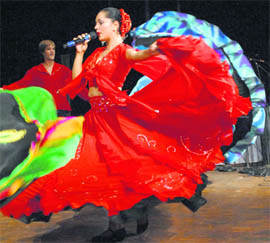 A Russian artiste performs an ethnic dance at Gaiety Theatre, Shimla.