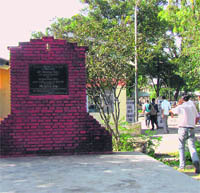 The sewerage scheme foundation stone installed in Government Polytechnic College in Kangra.