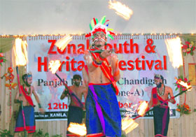 Students perform a dance on the second day of the Zonal Youth Festival at Kamla Lothia SD College in Ludhiana on Tuesday.