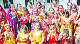 Girls of Delhi Public School perform at the Diwali celebrations on Wednesday.