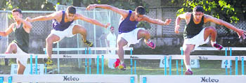    Students of RIMC participate in a hurdle race in Dehradun on Wednesday.