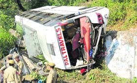 The bus that fell into a gorge near Nagrota on Tuesday night