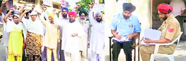 Relatives of Mohan Singh protest against jail officials in front of the Civil Hospital in Ludhiana; and right: Police filing a report about the incident