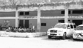 VIP vehicles parked inside Government High School, Dera Bassi, during sangat darshan on Thursday.