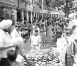 Encroachers block space for pedestrians at Sector 22 in Chandigarh on Thursday.