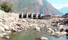 A dried up river bed of the Bhagirathi downstream of Maneri Bhali Phase -II Project in Uttarkashi district.