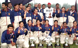 The BSF team in jubilant mood after clinching the overall trophy at the 3rd All-India Police Shooting Championship in Jalandhar.