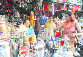 Residents buy utensils on Dhanteras in Ludhiana on Thursday.