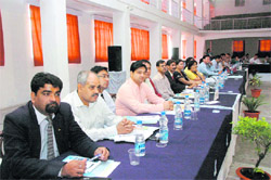 Principals of Dehradun schools at a meeting with CBSE chairman in Dehradun on Friday.