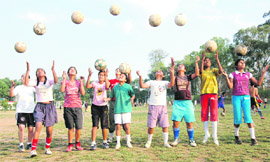 Girls get football training in Dehradun.