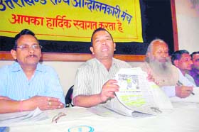 Statehood agitators at a press conference in Dehradun