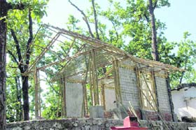 A pre-fabricated bamboo hut in the making at the Malsi Deer Park near Dehradun