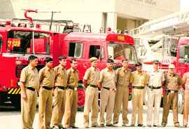 Officials of the fire station at Sector 29 in Gurgaon gear up 