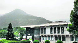 Air pollution indicated by the hazy skyline over GB Pant Institute of Himalayan Environment and Development at Mohal, Kullu.