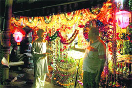 Decorative lamps on sale in the City Chowk area in Jammu on Diwali eve on Friday.