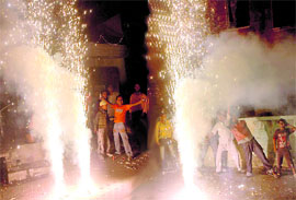 Residents celebrate Diwali in Mohali.