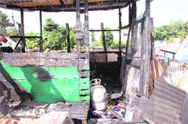A house that was gutted in a fire that erupted due to a firecracker in Dehradun on Saturday. 