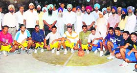 Players of finals of Punjab Basketball League matches at Gureh village