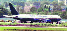 A US plane, forced to land over an airspace violation, is seen on the tarmac at the Mumbai airport on Sunday.