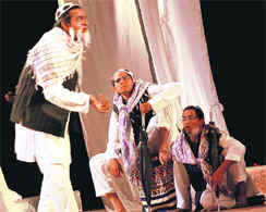 A play Kathasar being staged at Tagore Theatre in Chandigarh on Monday.