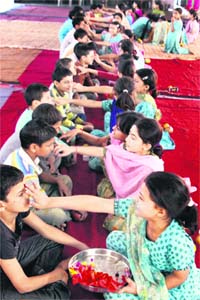 Inmates of an orphanage celebrate Bhaiya Dooj in Jammu