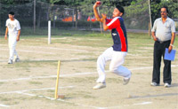 A bowler in action during trials conducted by the Ludhiana District Twenty20 Cricket Association 