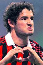 AC Milan's Pato celebrates his goal against AS Roma during their Serie A match at the San Siro in Milan on Sunday.