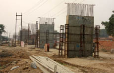 The site of the railway overbridge located on the Bathinda-Badal road where construction has been suspended.