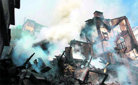 Century-old Krishna Building in Sanjauli which was destroyed in a fire on Sunday.