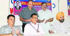 Dignitaries at an installation ceremony of the newly elected president of the Rotary Club at Jagraon.