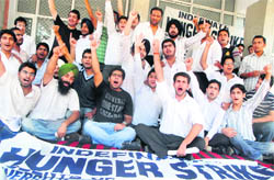Students of UILS stage dharna outside the department on the university campus.