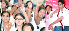 Girls of Government Sarvodaya Bal Vidyalaya learn judo skills during a self-defence workshop inaugurated in New Delhi on Thursday.