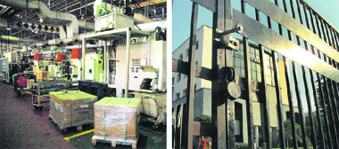 Machines lie idle at a factory in Gurgaon with industrial workers continuing their strike; and (right) a locked industrial unit.