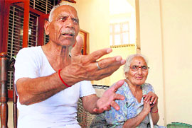 Jagannath and his wife at Bakshi Nagar, Jammu.