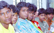 The child labourers who were rescued from a zari unit in New Delhi on Friday. 