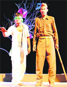 Artistes stage the play Hawalaat at the Tagore Theatre in Chandigarh.