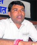 UKD leader Jai Prakash Upadhyaya addresses mediapersons in Dehradun on Saturday.