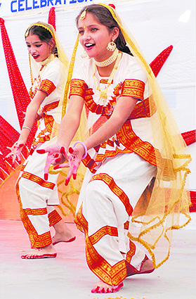Students of SBS Senior Secondary School perform during the 94th founders day of the school in Karnal on Saturday.