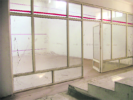 The dilapidated state of the squash court