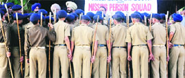 Policemen line up to get important tips on security from their seniors on the occasion of Chhat festival in Patna on Saturday.