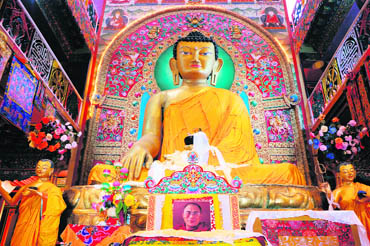 The statue of Sakyamuni Buddha in the Tawang monastery in Arunachal Pradesh