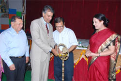MLA Sunil Jakhar lighting the lamp to inaugurate the Panjab University Zonal Youth Festival in Abohar on Monday.
