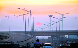 Setting sun lends a golden touch to the evening at Zirakpur on Monday.