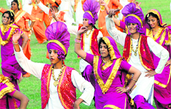 A cultural programme in progress during the closing ceremony of the National School Games at Sports Complex, Sector 7, Chandigarh,