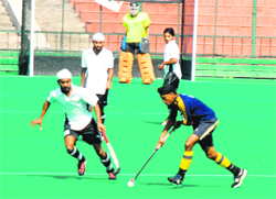 A hockey match in progress at Sector 42 in Chandigarh 
