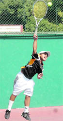 A player in action at a tennis tournament in Dehradun on Tuesday.