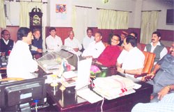 Uttarakhand Chief Minister Ramesh Pokhriyal Nishank meets Congress legislators in his office in Dehradun 