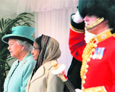 President Pratibha Patil with Queen Elizabeth II during her ceremonial at Windsor Castle in Windsor, UK, on Tuesday.