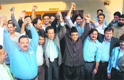 Doctors and members of the government team after the former called off their strike in Jammu on Tuesday. 